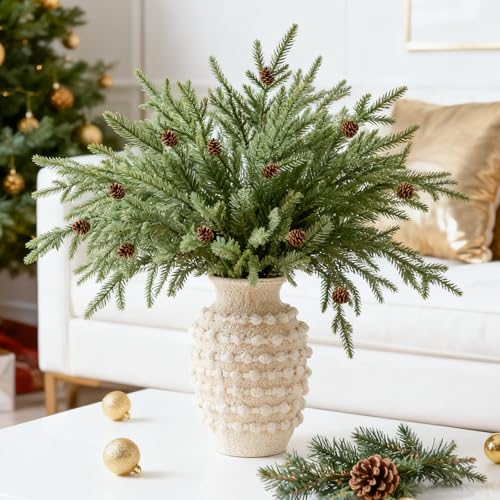 DN DECONATION Faux Pine Stems with Cones - 35.4 Inch, Set of 6, Green & Brown