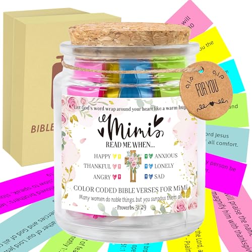 Mimi Gifts Read Me When Bible Verse Jar - 90 Color-Coded Scripture Cards, Inspirational Glass Jar for Mimi