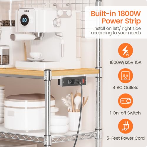 4-Tier Bakers Rack with Power Outlet, Kitchen Microwave Stand on Wheels