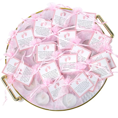 50-Piece Baby Shower Candle Favor Set with Blessing Cards and Organza Bags