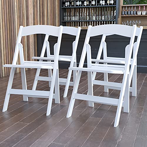White Resin Folding Chairs - Set of 4 Heavy Duty Event Seating