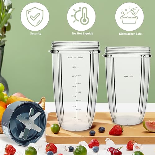 Blender Replacement Parts Set: 32oz & 24oz Cups with Extractor Blade