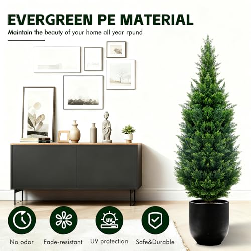 4ft Artificial Cedar Topiary Trees (2-Pack) - UV Resistant Faux Shrubs