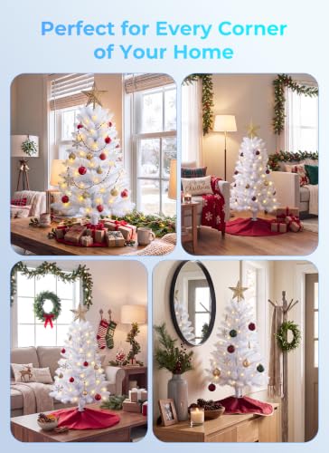Brightown 3FT White Prelit Artificial Christmas Tree - Small Tabletop Holiday Decor