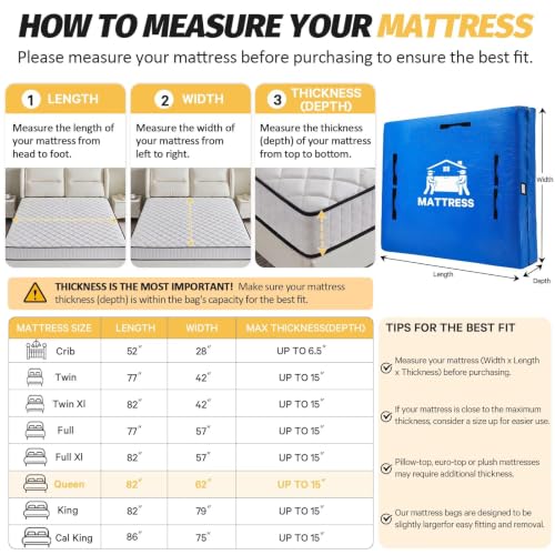 BETU Queen Mattress Bag for Moving & Storage - Heavy Duty Cover with 8 Handles