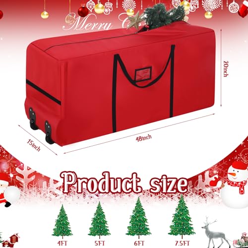 Wesnoy 2 Pcs 7.5 ft Christmas Tree Storage Bags with Wheels - Red Zip + Handles