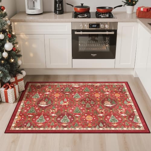 Christmas Red 2' x 3' Entryway Rug with Anti-Slip Backing - Madane