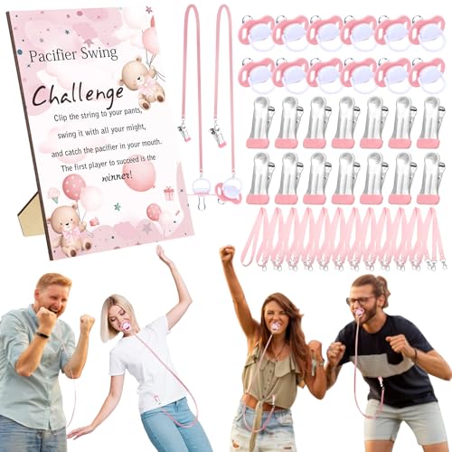 Baby Shower Pacifier Swing Game Set with Wooden Sign and 12 Pacifiers
