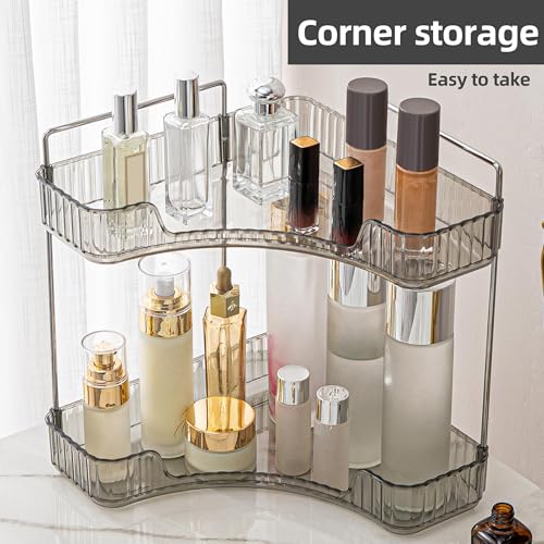 2-Tier Corner Bathroom Counter Organizer, Makeup and Skincare Vanity Shelf