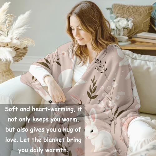 VANZEV Bunny Rabbit Fleece Blanket 60x80 in - Cute Floral Cozy Throw for Kids & Adults, Plush Home Decor