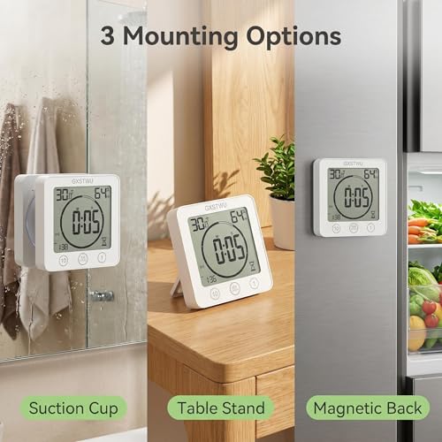 Waterproof Digital Shower Clock with Timer, Temperature and Humidity Monitor