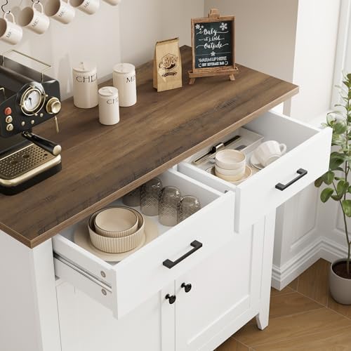 Farmhouse Kitchen Storage Cabinet, Buffet Sideboard with 2 Drawers and Doors