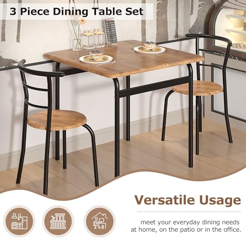 3-Piece Dining Table Set for 2 - Compact Square Kitchen Table with Chairs