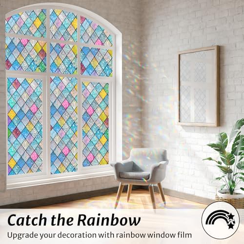 Rainbow Stained Glass Window Film - 17.5" x 78.7" Cling