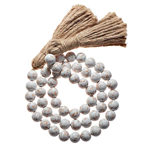 Rustic Wood Bead Garland with Jute Tassel - Farmhouse Tiered Tray Decor