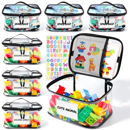 Clear Toy Storage Bags 6-Pack - Waterproof PVC Organizers with Name Tag
