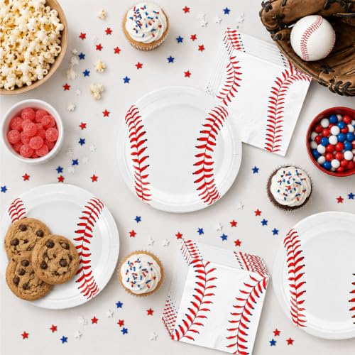 QIYANPAX Baseball Party Decorations Set 50 Pcs 9-Inch Plates & Napkins – Baseball Birthday Party Supplies (Baseball Variation)