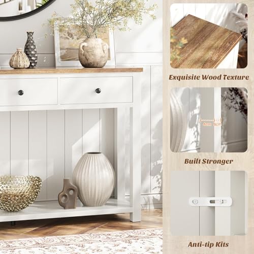 47-Inch Farmhouse Console Table with 3 Drawers and Storage Shelf