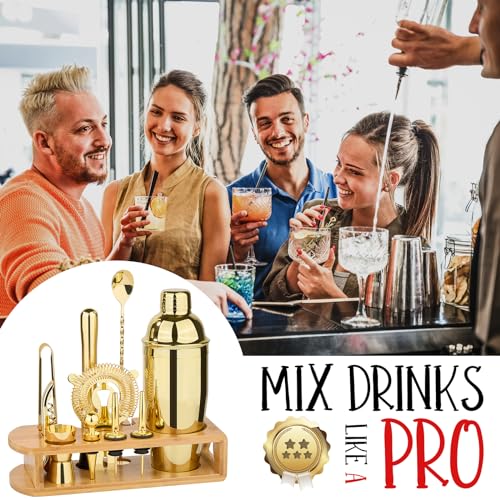 Wukuna 12-Piece Cocktail Shaker Set with Bamboo Stand - Bartender Kit for Home Bar