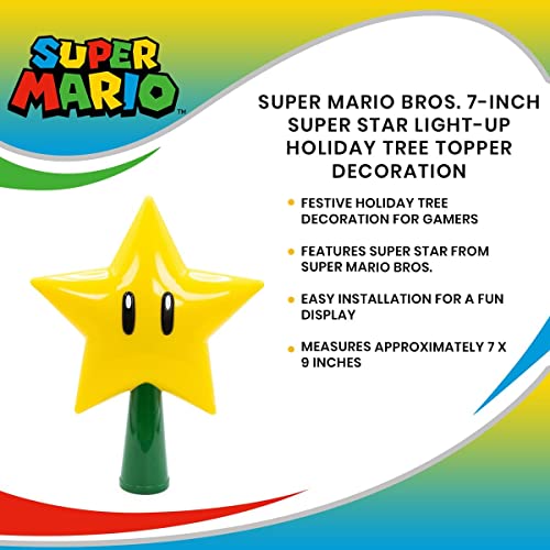 Mario Super Star Light-Up Christmas Tree Topper - 7-Inch Plug-In LED