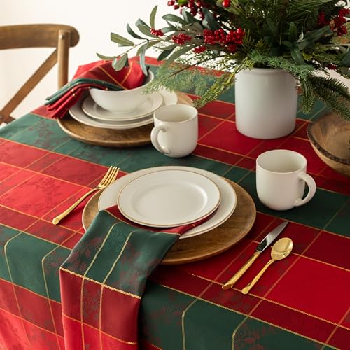 Benson Mills Holly Glimmer 60 x 104 Rectangular Tablecloth – Red Metallic Jacquard