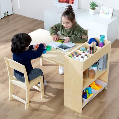 Kids Wooden Activity Table and Chair Set with Storage for Arts and Crafts