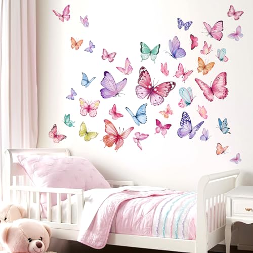 Watercolor Butterfly Wall Decals - Peel and Stick Removable Wall Art