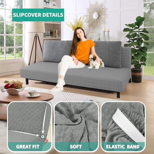 High Stretch Armless Sofa Bed Slipcover - Light Gray Futon Cover