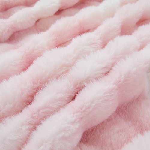 chovy Pink White Rabbit Plush Faux Fur Bread Grid Comforter Sets Twin/Full - 3PC Bed Set Ultra Warm Soft Skin Friendly Flannel Velvet Fluffy Fuzzy Bedding（Comforter x 1 Pillowcases x 2）