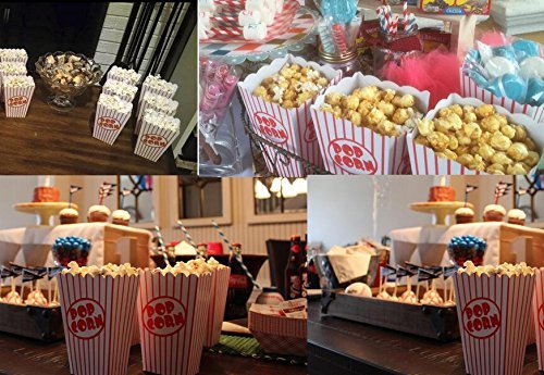 Bekith 100 Pack Paper Open-Top Popcorn Box, Popcorn Containers Striped Red and White, Great for Movie Theater Party