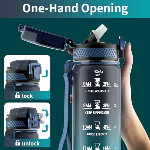 32oz Motivational Water Bottle with Straw and Time Marker