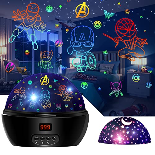Rotating Superhero Night Light Projector for Kids with Timer