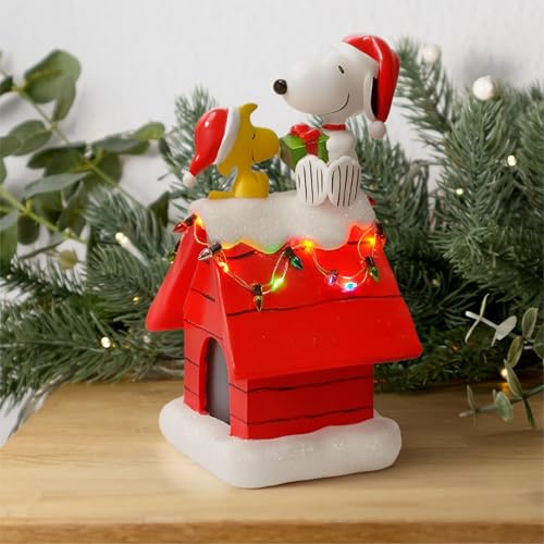 Mark Feldstein Snoopy Peanuts Doghouse LED Figurine, Red, 7.5in