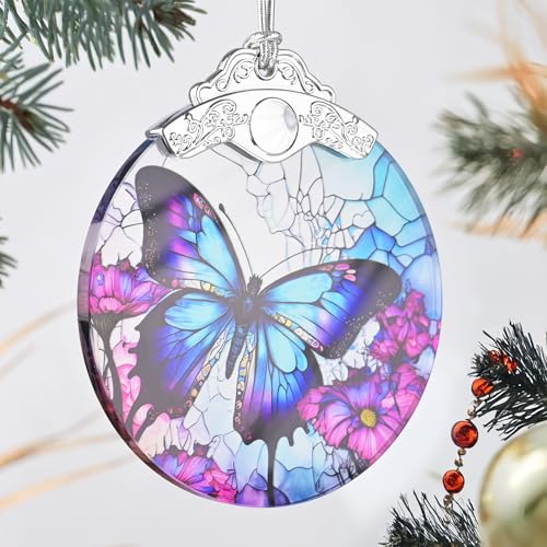 Touber Butterfly Stained Glass Ornament, 3x3.5 in – Christmas Tree Decor (Butterfly Variation)