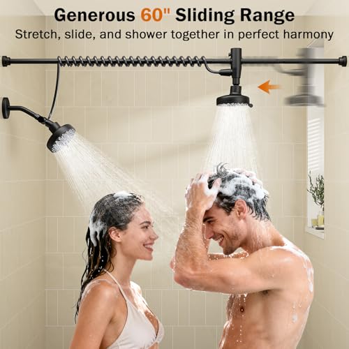 Dual Shower Head System with Adjustable 60-Inch Slider, Black Stainless Steel