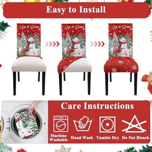 Christmas Chair Covers Set of 6 with Snowman Truck & Tree Design - Stretch Fit Holiday Slipcovers