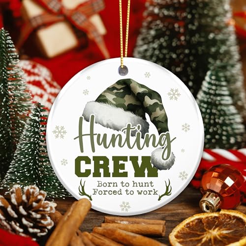 Born to Hunt Ornament – Funny Camouflage Santa Hat Deer Antler Holiday Gift