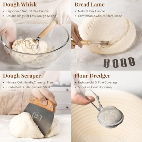 Complete Sourdough Starter Kit with Rattan Banneton Proofing Baskets