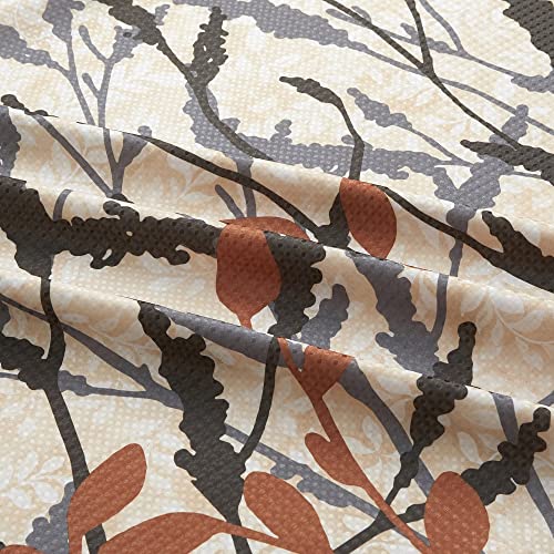 WPM Complete Bathroom Set - Leaf Print Shower Curtain, Rugs & Towels (Brown)