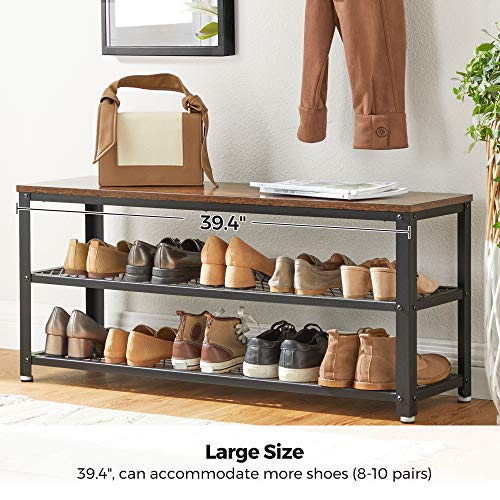 3-Tier Shoe Rack Storage Bench with Metal Mesh Shelves for Entryway