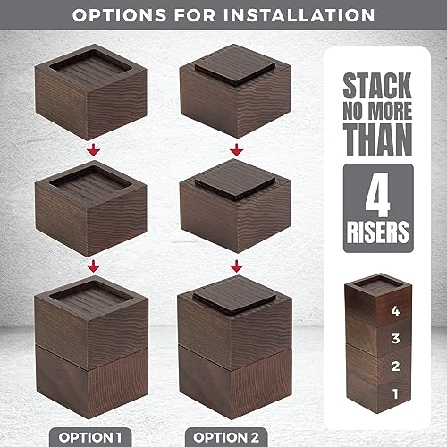 Set of 8 Wooden Bed Risers - 2 Inch Height, Non-Slip Design