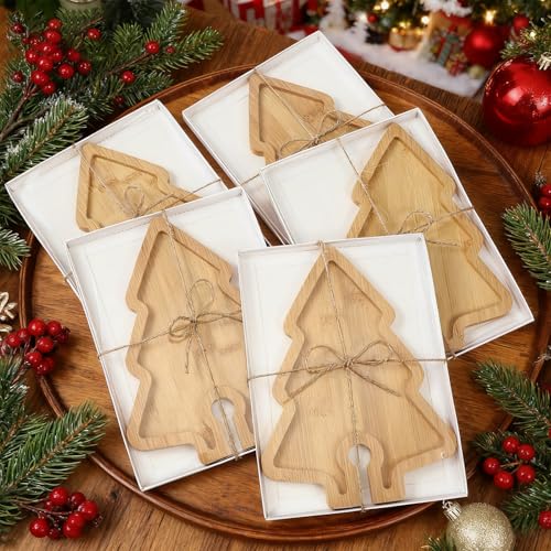 Roshtia 6-Piece Christmas Tree-Shaped Wine Appetizer Plates with Glass Holders, 9 x 5.9 x 0.47 in
