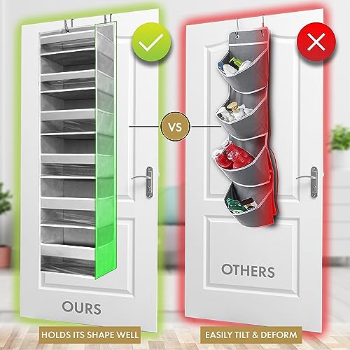 6-Tier Over the Door Storage Organizer with 12 Side Mesh Pockets - Ivory