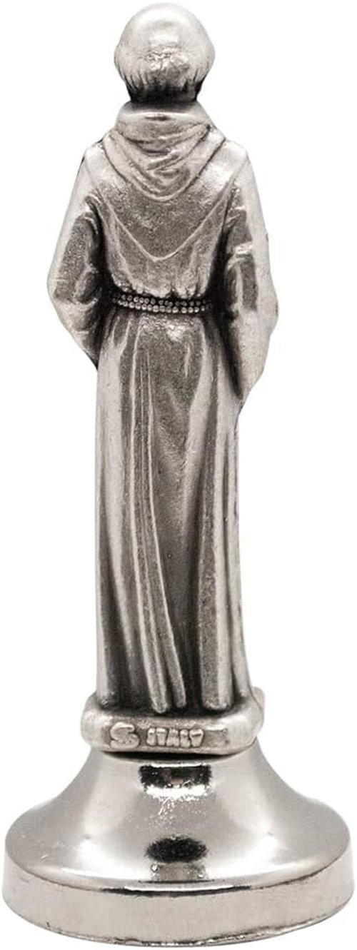 Mini Saint Statue - Classic Christian Figurine | Silver-Tone Metal | Easy Car Dash Attachment | Made in Italy (St. Anthony)