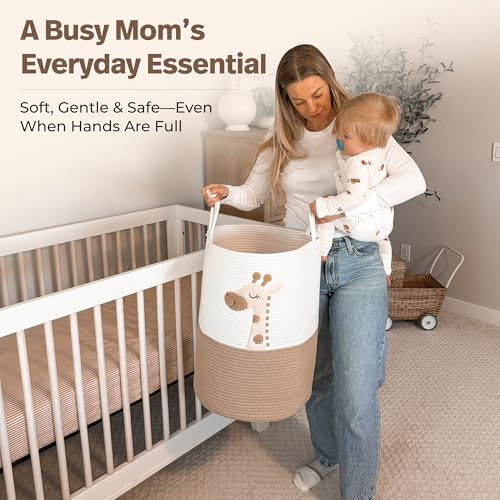 Giraffe Woven Rope Baby Laundry Basket - 20x15 Inch Nursery Hamper