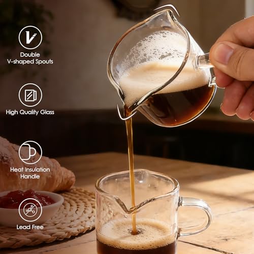 4oz Double Spouts Espresso Shot Cups Set of 2 - Clear Glass Coffee Mugs with Handle