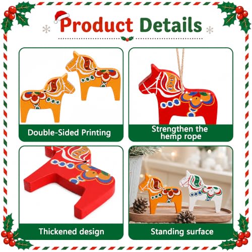 12 Pcs Scandinavian Dala Horse Wooden Ornaments for Christmas Decorations