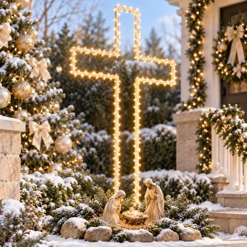 6FT Indoor Outdoor Jesus Cross Decoration - Metal Religious Yard Decor