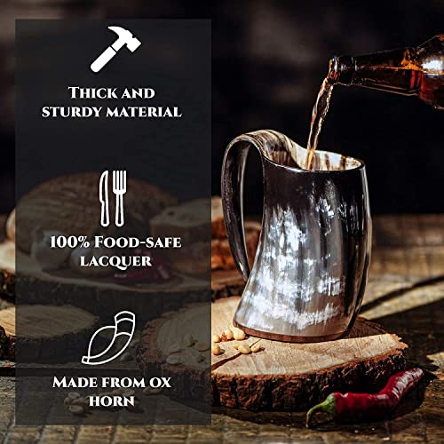 Handcrafted Viking Drinking Horn Mug - 20 Oz Natural Ox Horn Beer Tankard