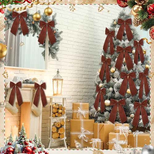 Brown Velvet Christmas Bow Set 24 Large Holiday Decorations - Riceshoot